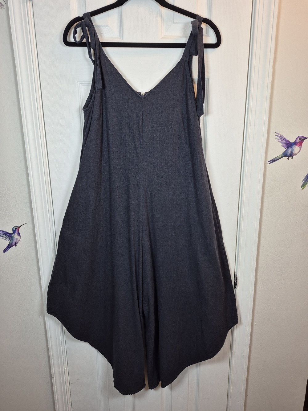 MSK Charcoal Grey Wide Leg Harem Jumpsuit Tie Strap Asymmetrical Boho M